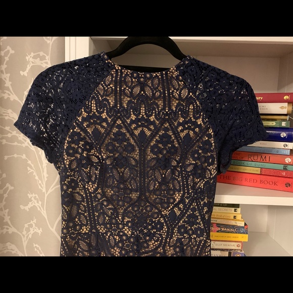 Harper & Me Navy Blue Lace Overlay Midi Dress - Picture 3 of 3